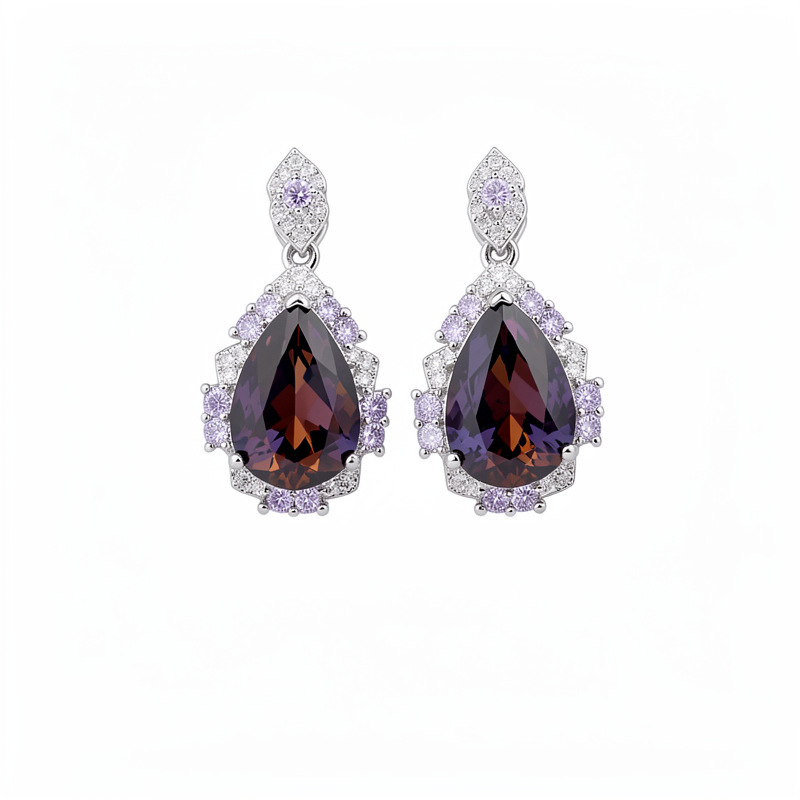 Agujas de plata zircon gotas de agua aretes de anillo de corte estilo delicado aretes ligero lujoso conjunto de joyas de alta calidad