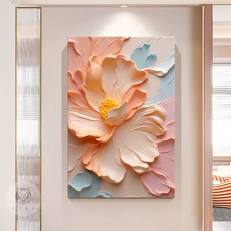 奶油风客厅装饰画肌理感花卉落地画沙发背景墙壁画高级感玄关挂画