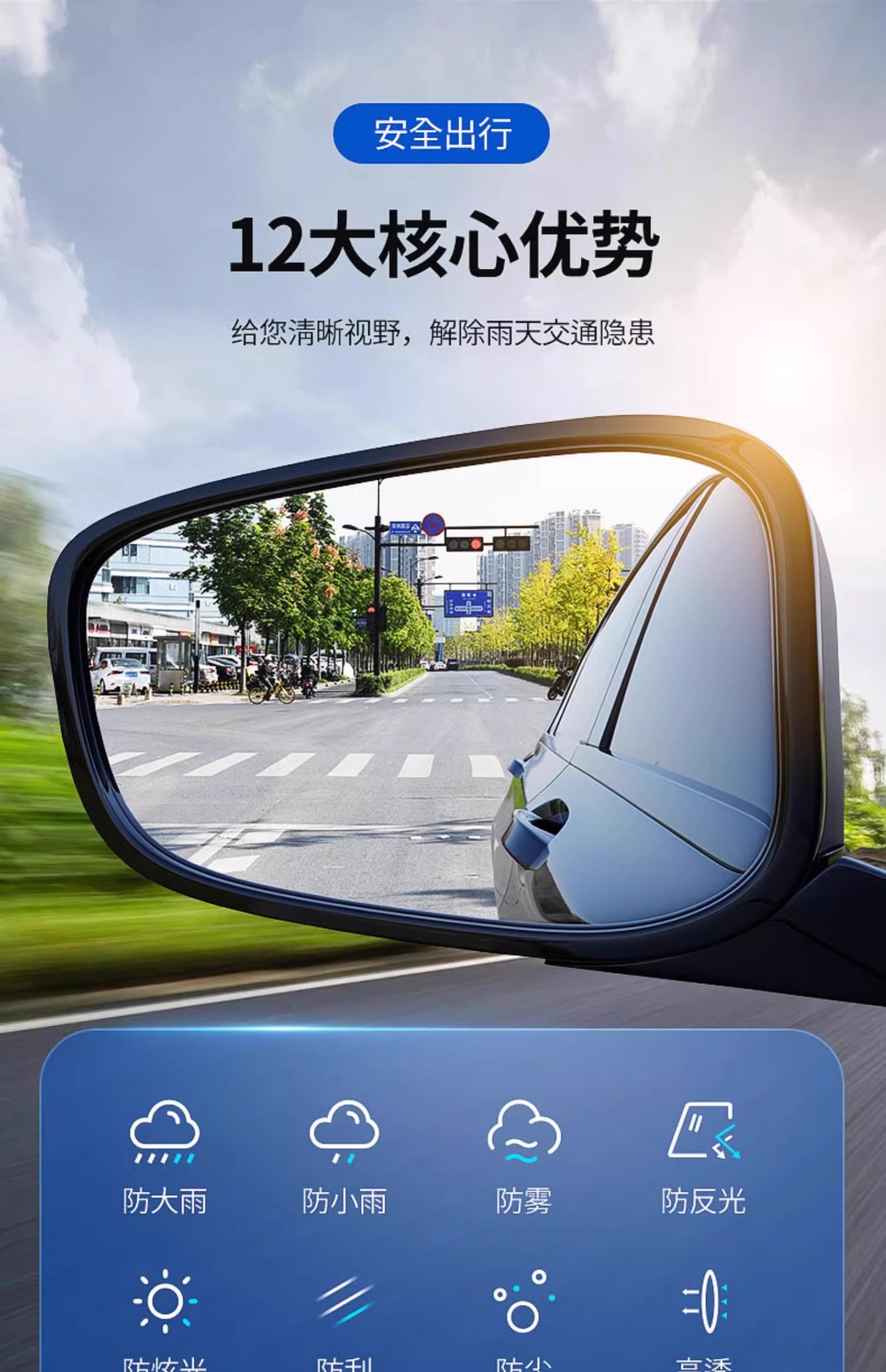 Rearview Mirror Rain-proof Film Reversing Mirror Reflective Car Artifact Rain-proof Fog-proof Glass Window Rainy Day Film
