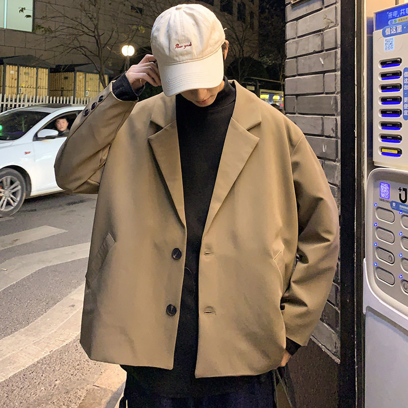 Small Suit Jacket Men's Spring and Autumn Hong Kong Style Loose Casual Hong Kong Style Brown Suit Korean Style Trendy Ruffian Handsome Top Single Piece