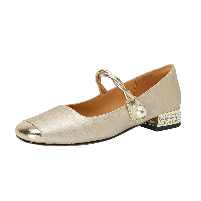 Trendy sur retro verde bordado chino estilo nacional tacón bajo diamantes de imitación francés Mary Jane zapatos individuales mujer fondo plano con falda