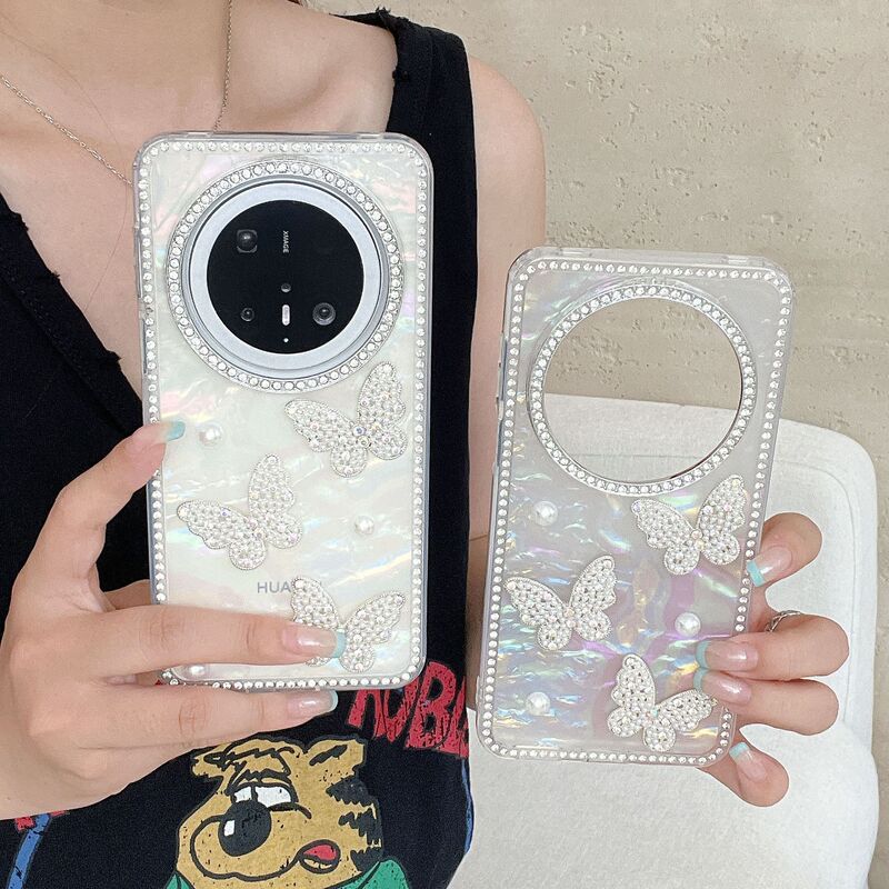 Suitable for Huawei Mate80P Mobile Phone Case with Rhinestone Butterfly P80 Laser Cat Feather Sand Anti-Fall Protective Cover Mate70 Suitable for Huawei Mate80P Mobile Phone Case with Rhinestone Butterfly P80 Laser Cat Feather Sand Anti-Fall Protective Cover Mate70