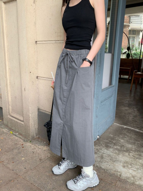 新款多巴胺半身裙2024夏季休闲宽松设计美式开叉高腰显瘦工装裙子|undefined
