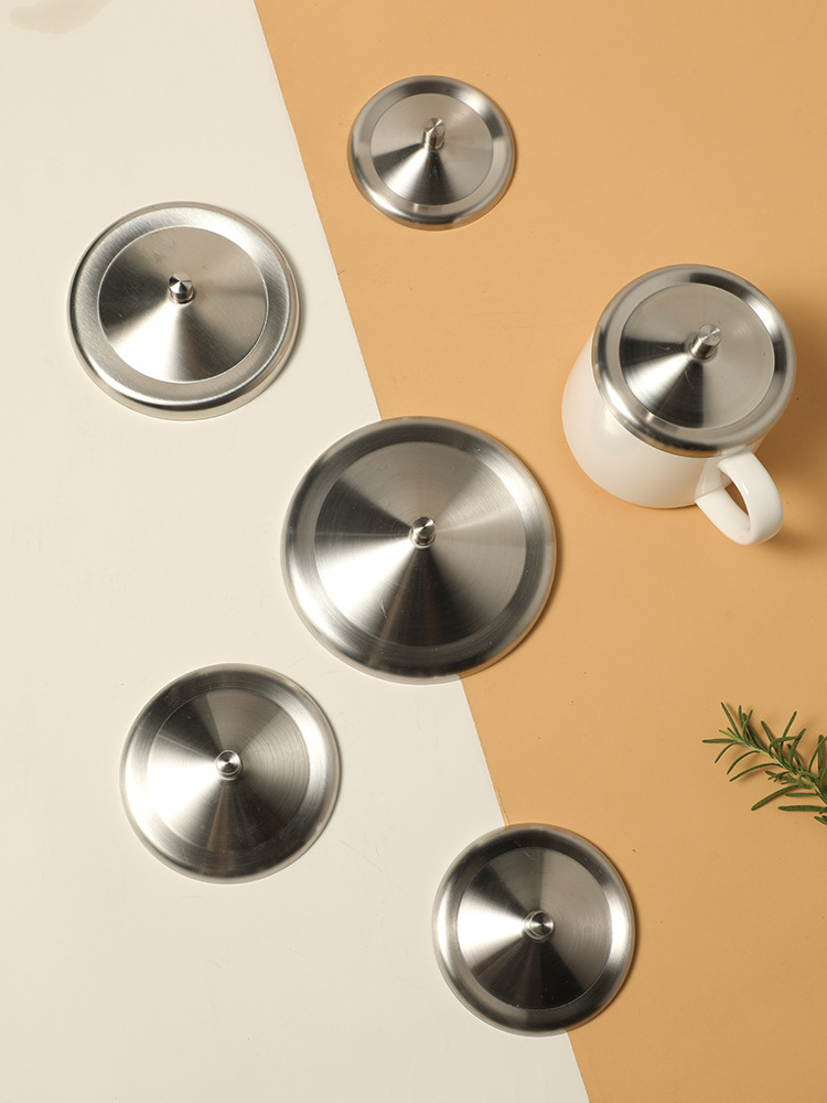 Japanese-style stainless steel cup lid, round water cup lid, portable lid, shock-resistant, high-temperature resistant, easy to clean cup lid