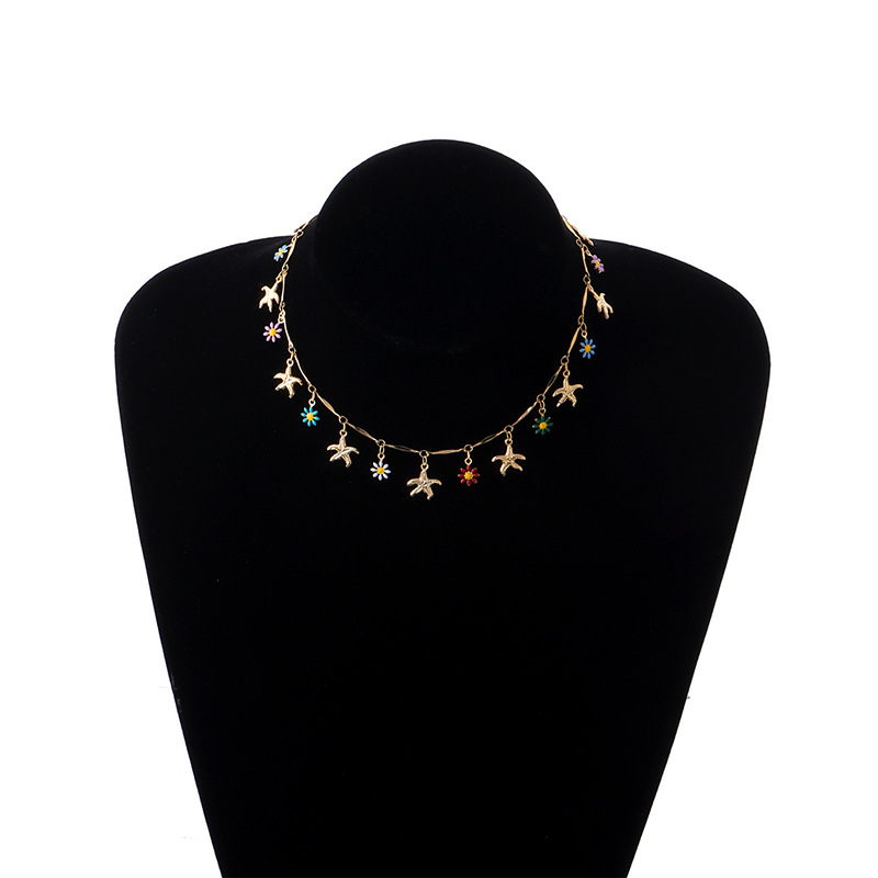 Wedding Occasion Wholesale Jewelry Casual Starfish Flower Copper Multi Charms Necklace Chain-free