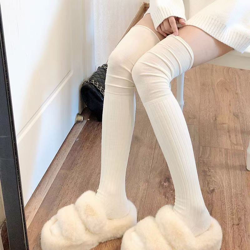White Slouch Socks for Women, Summer Thin Long Boot Socks, Mid-Calf Socks, Polyester-Cotton, Spring and Autumn Melade, Paired with Short Boots and Long Socks