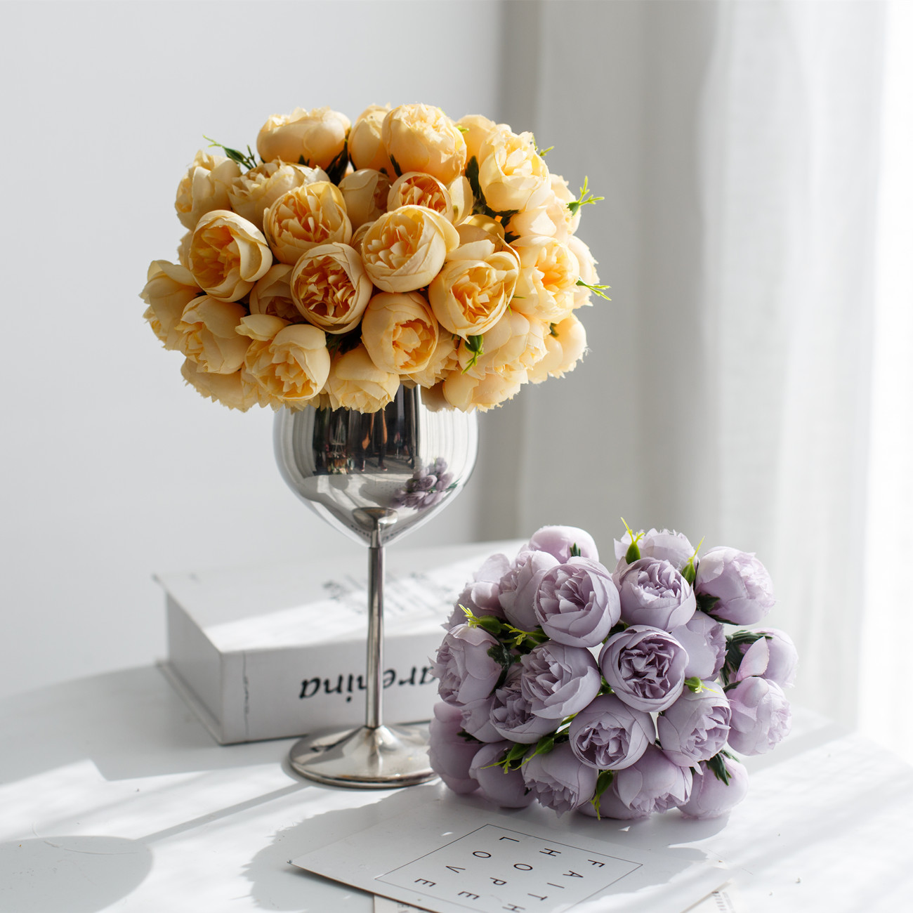 Celebrità di Internet di Natale, vendita calda di piccoli mazzi di rose artificiali, 27 piccoli calici di rose, set di fiori artificiali, decorazione per la casa_voghion.com