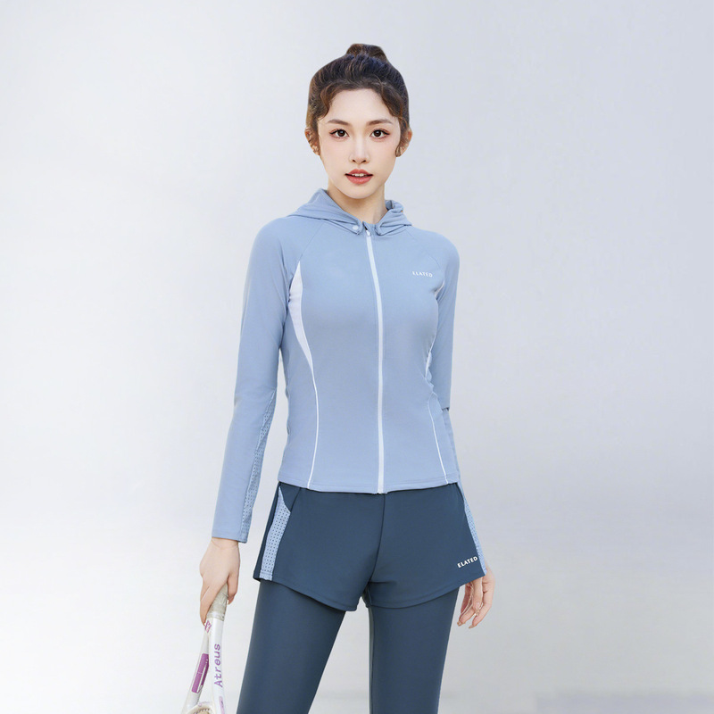 新しい日焼け止め水着女性のスプリットフィットネスおなかコントロールツーピース長袖ズボンボディシェイピングダイビングサーフィンスポーツ水着|undefined