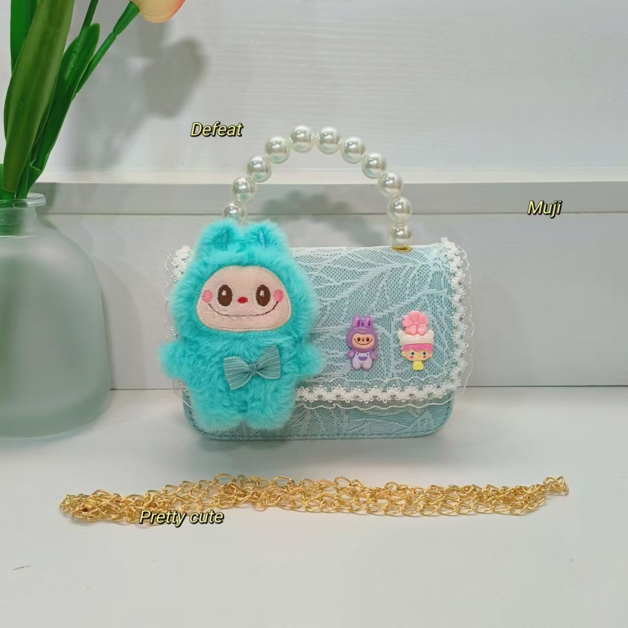 Bolso de perla de viento pequeño bolso de cambio bolso de accesorios bolso de cadena bolso de niños bolso de dibujos animados bolso de princesa