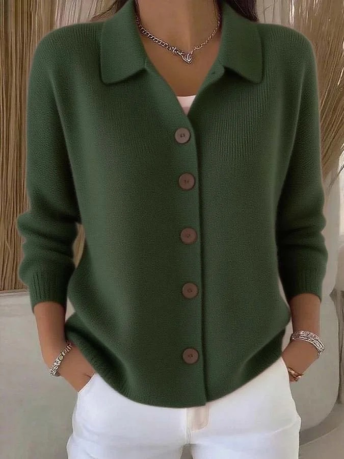 Knitted Button Cardigan For Women With Turn Down Collar Winter_voghion.com