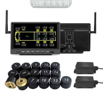 Tire Monitoring System, Tire pressure monitoring system - large-screen-full-display-0-18bar-0-261psi-16-wheels-2-repeaters