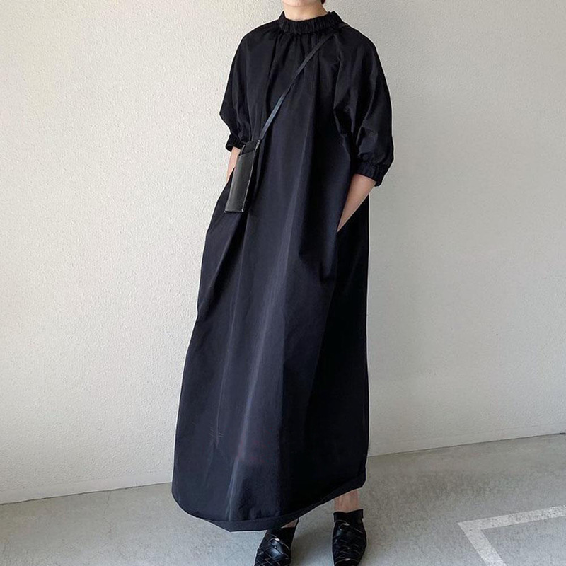 Japanese-Style Dress 2026 Summer New Women's Solid Color Stand-Up Collar Dress Elegant A-Line Mid-Length Dress Japanese-Style Dress 2026 Summer New Women's Solid Color Stand-Up Collar Dress Elegant A-Line Mid-Length Dress