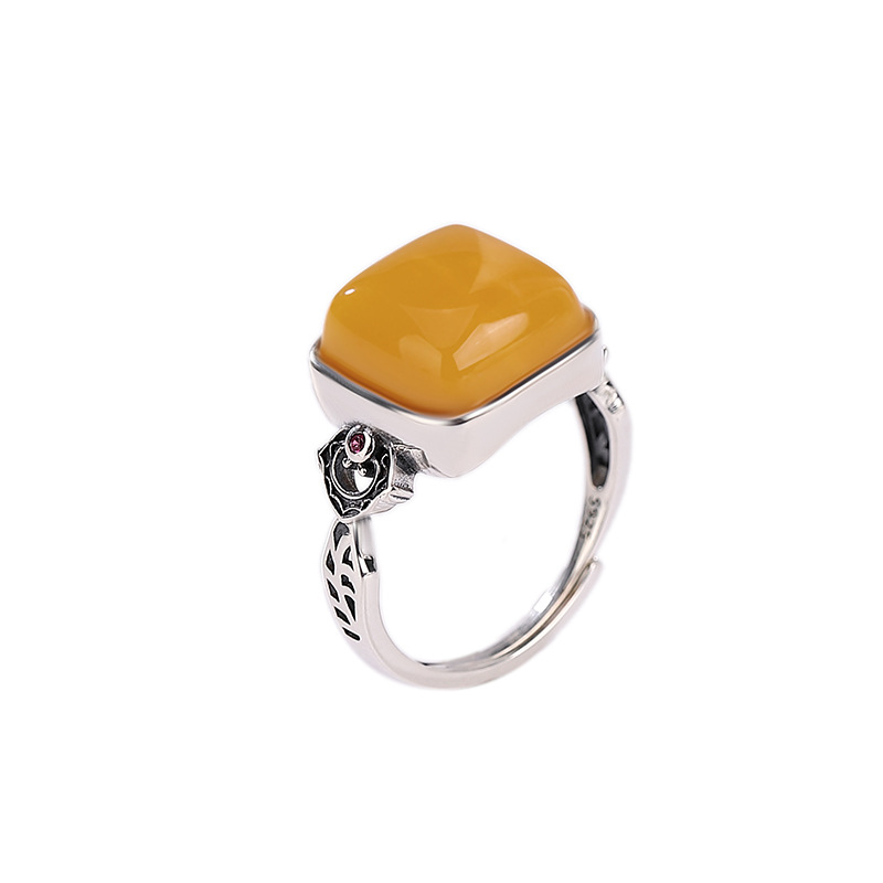 Nhẫn nữ bạc S925 hình vuông họa tiết hươu sáp ong, có thể điều chỉnh — Mở (một kích thước)
