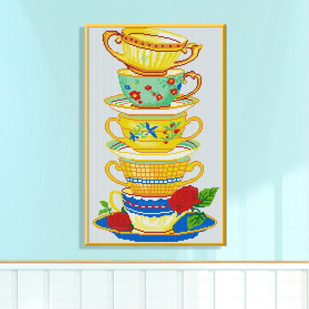 Mona Lisa real taza de té de crocifises nuevos pequeños dibujos animados decoración abstracta pintura colgante bordada a mano sala de estar