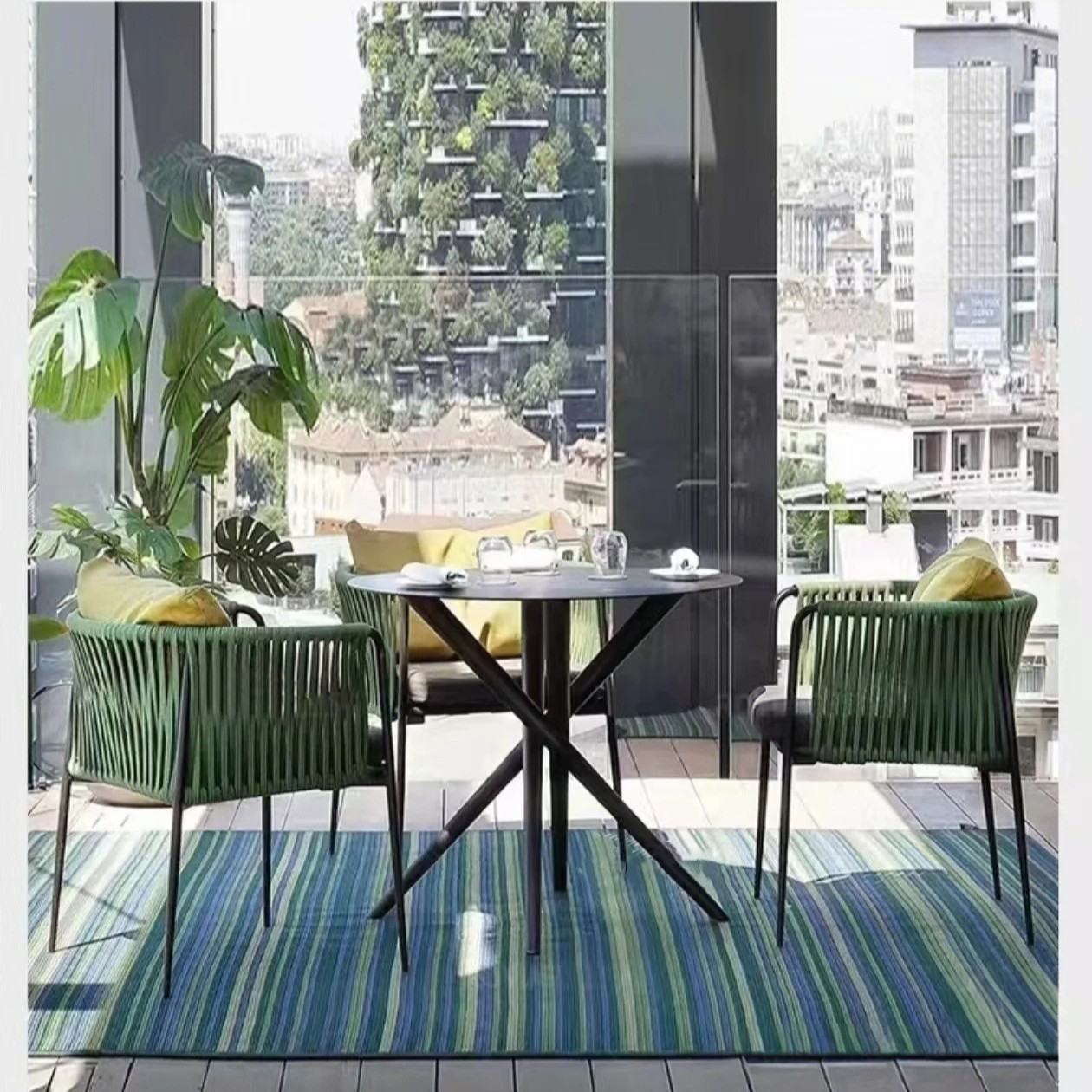 Silla de mimbre impermeable y solar al aire libre, mesa y silla al aire libre, patio, jardín, balcón al aire libre, mesa y silla de ratán de ocio, muebles combinados
