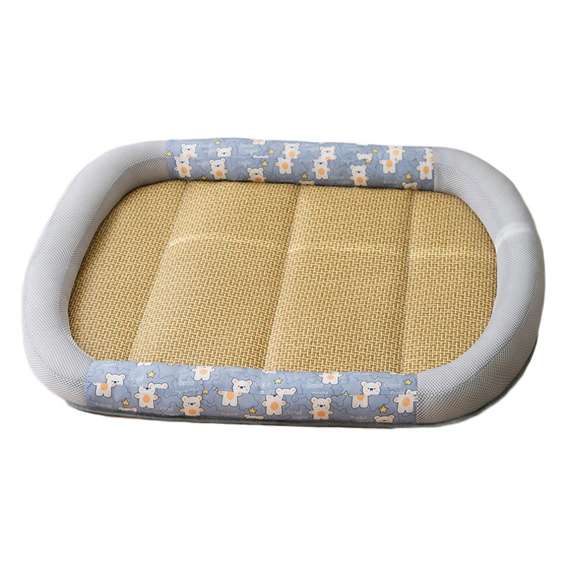 Primavera y verano perro oso Perrera de dibujos animados oval gato nido estera de verano mediano y pequeño perro gato mascota peluche estera nido