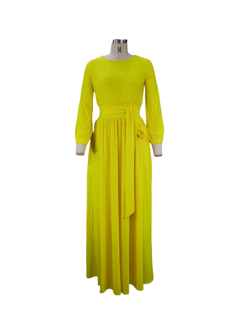 Frau Normales Kleid Britischer Stil Rundhals Drucken Lange Ärmel Einfarbig Maxi Langes Kleid Täglich display picture 2