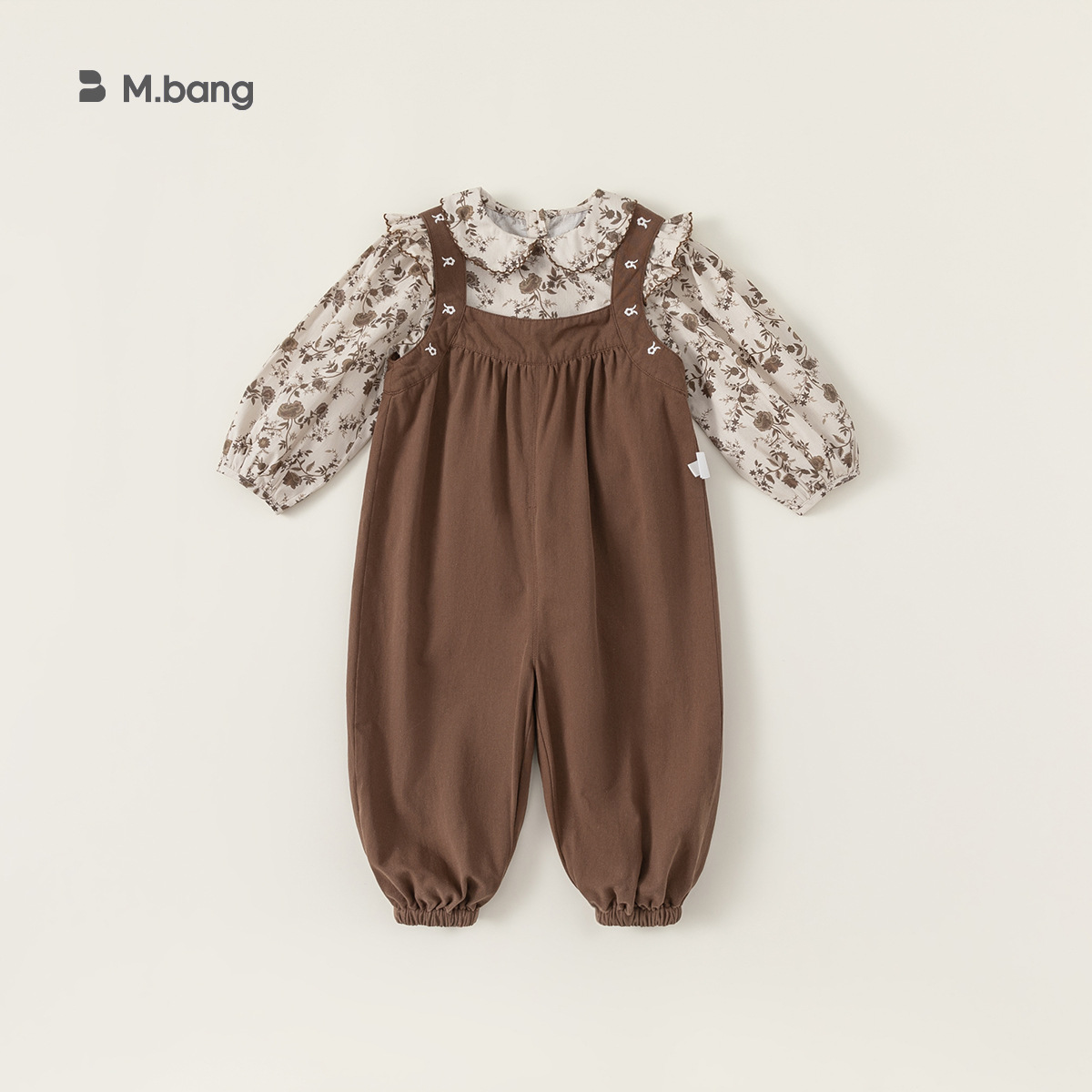 Conjunto de Dos Piezas de Ropa Infantil Youbao para Niña, Camisa con Cuello de Muñeca Floral y Overol, Estilo Pastoral, Atuendo de Primavera