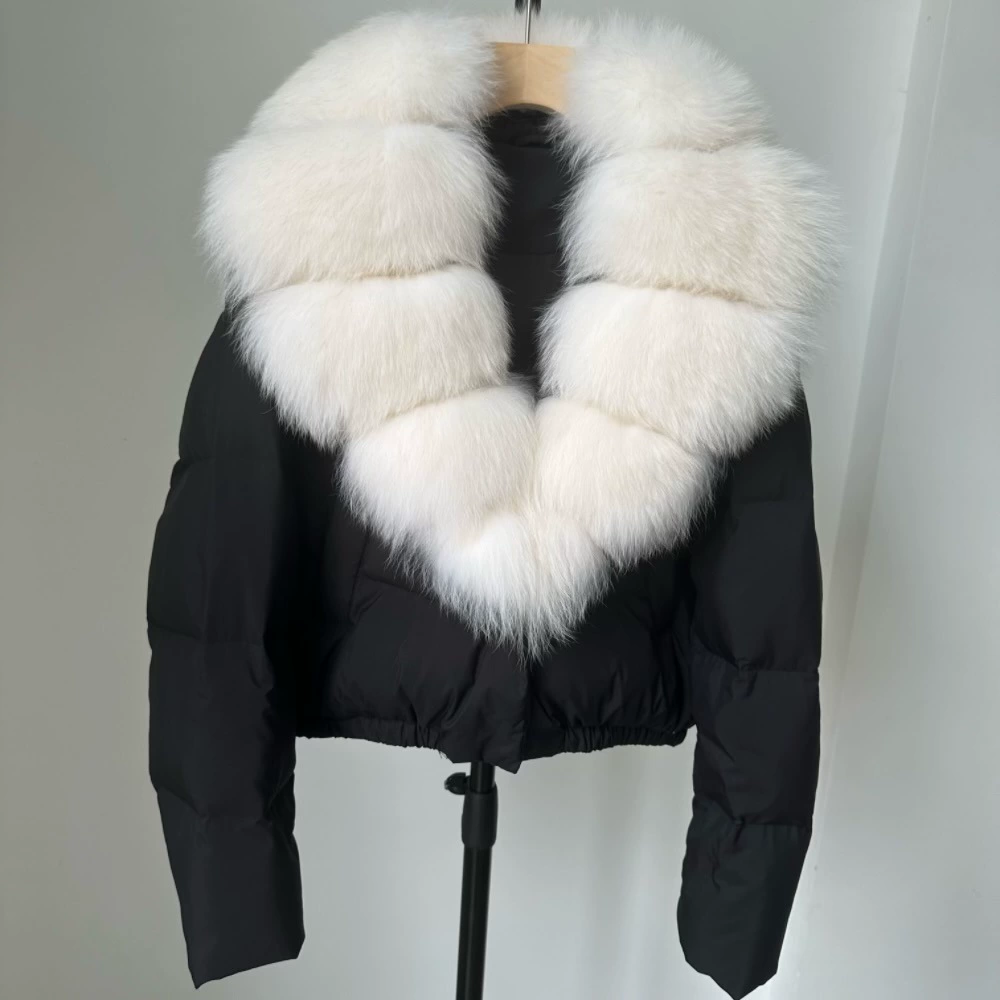 Пуховик Velvet Duck-Down зимний, короткий пуховик с крупным Faux-Fur воротником, размеры S–M