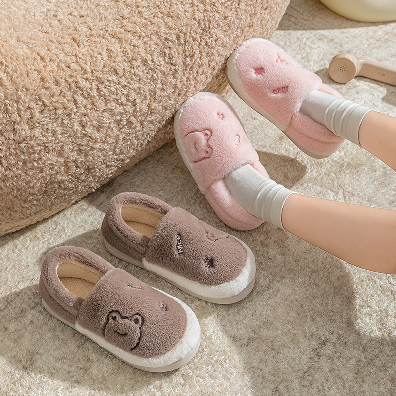 Otoño e invierno cartón de dibujos animados rana tacon zapatillas de algodón para hombres y mujeres en el hogar de peluche grueso antideslizante calentamiento suave pareja interior zapatos de algodón image 2