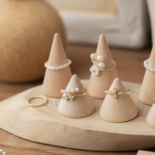Solid wood retro ring display stand conical jewelry jewelry ring display creative rack jewelry photo props