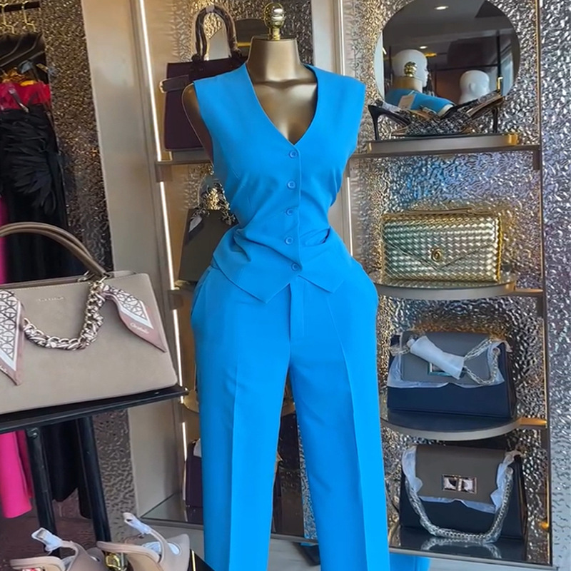 Women's Clothing Women's Fashion V Neck Button Down Vest Wide Leg Trousers Casual Suit Style Autumn Winter_voghion.com