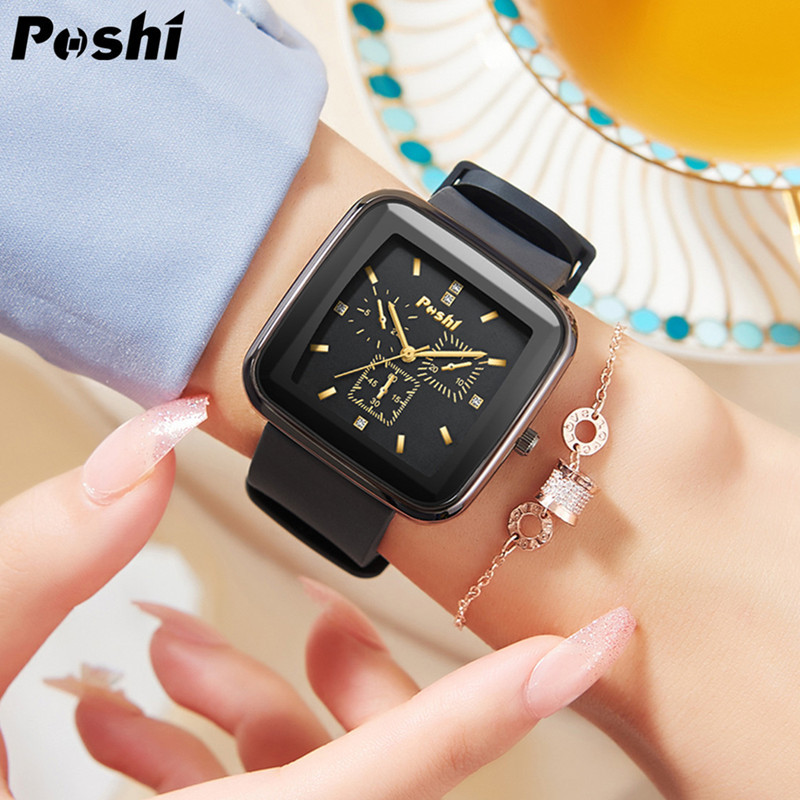 POSHI nuevo cuadrado de silicona gran dial reloj de mujer moda casual hombres y mujeres estudiantes reloj del todo-fósforo