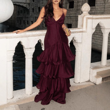 亚马逊欧美外贸新品跨境女装I法式深V抹胸收腰礼服吊带蛋糕连衣裙