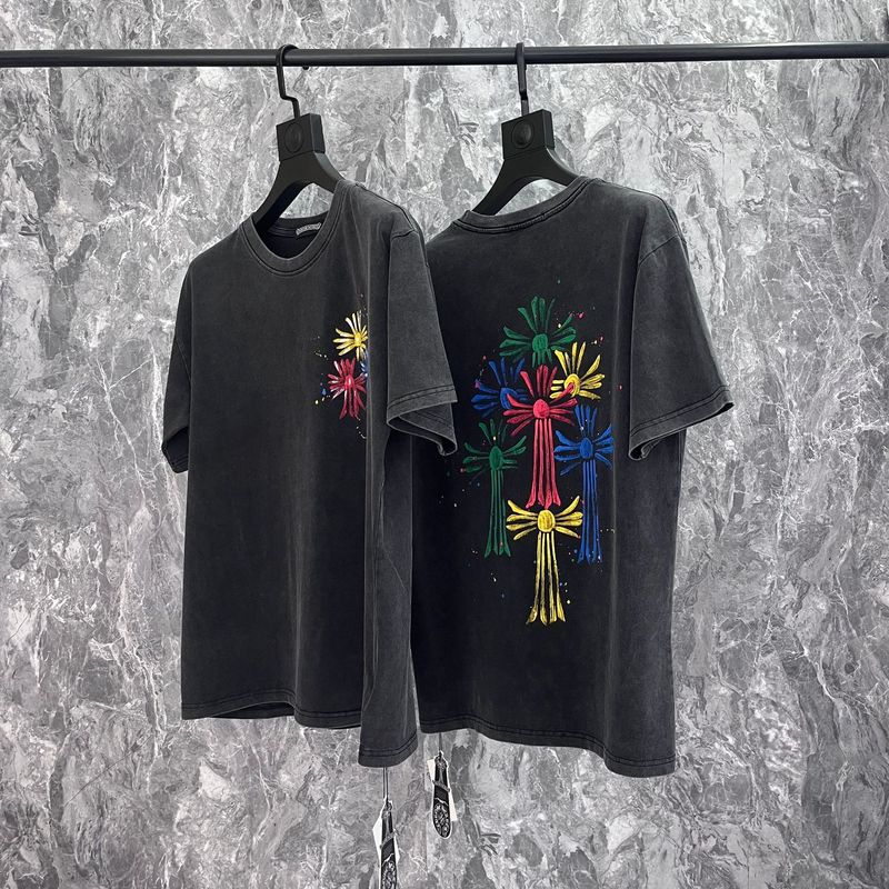 24クロスボーダートレンディブランドCh Crow*Horseshoe SanskritラウンドネックTシャツ半袖万能男女Tシャツスポット卸売|undefined