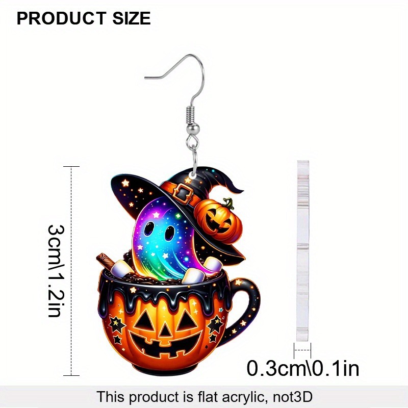 7g Weight 304 Stainless Steel Ear Needle Material 1 Pair Retro Classic Style Pumpkin Ghost Acrylic Drop Earrings