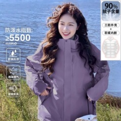 骆陀同款羽绒冲锋衣男女三合一防风防水两件套90白鸭绒登山服外套