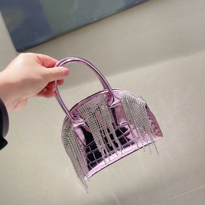 Sac transfrontalier pour femmes, nouveau filet coréen rouge, petit strass frais, chaîne à pompon, sac à bandoulière portable, messager, 2023_voghion.com