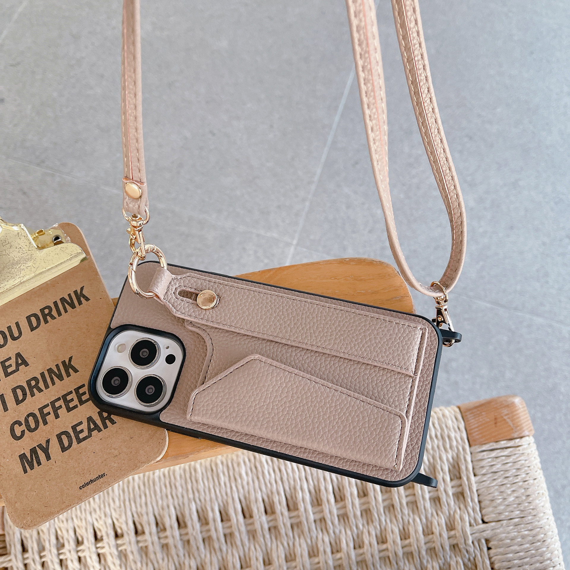 TechGlobe Suitable For IPhone 17 Pro Max Wrist Phone 12/13 Crossbody Shoulder Strap Card Slot Protective Leather Case_voghion.com