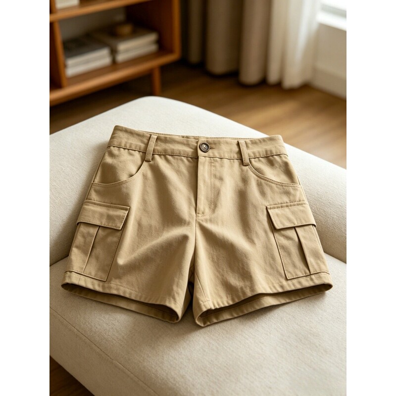 Workwear-Style Khaki Shorts with Pockets for Women, Plus Size, Versatile, Slimming Straight-Leg Casual Shorts Workwear-Style Khaki Shorts with Pockets for Women, Plus Size, Versatile, Slimming Straight-Leg Casual Shorts