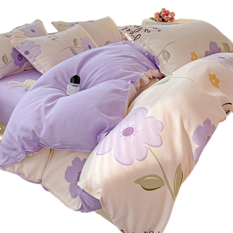 Pure Cotton Brushed Bedding Set Four-piece Duvet Cover And Sheets_voghion.com