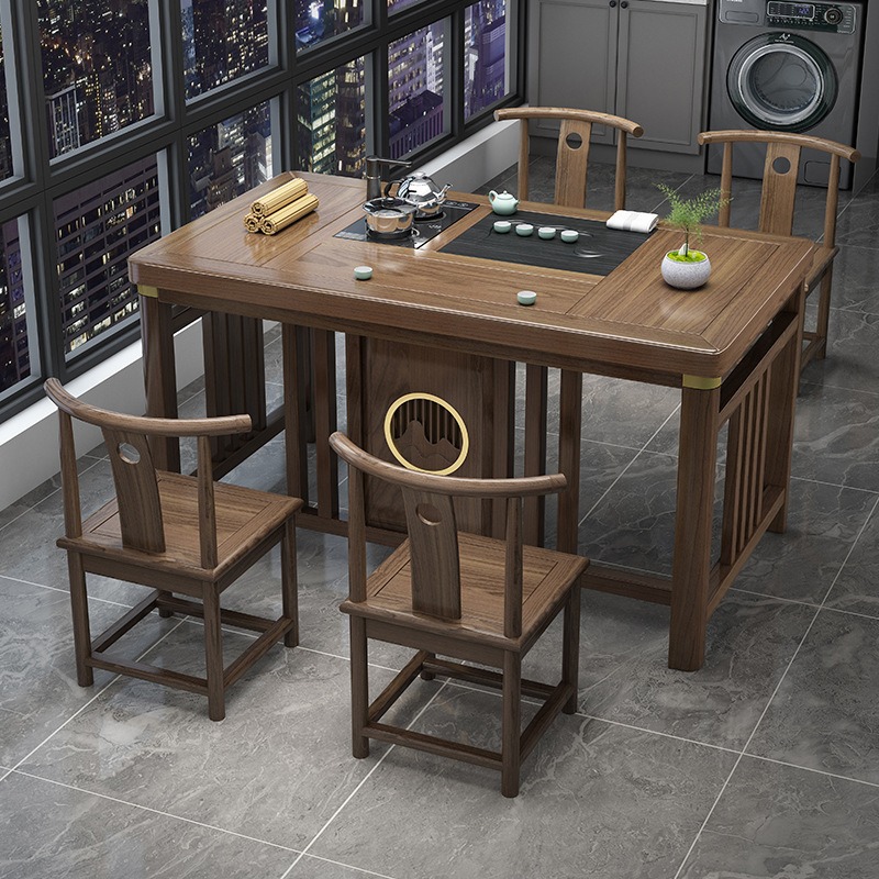 Tabla de té de balcón pequeña combinación de silla nueva mesa de té de oficina de madera maciza china una mesa y cinco sillas mesa de té de kung fu doméstica