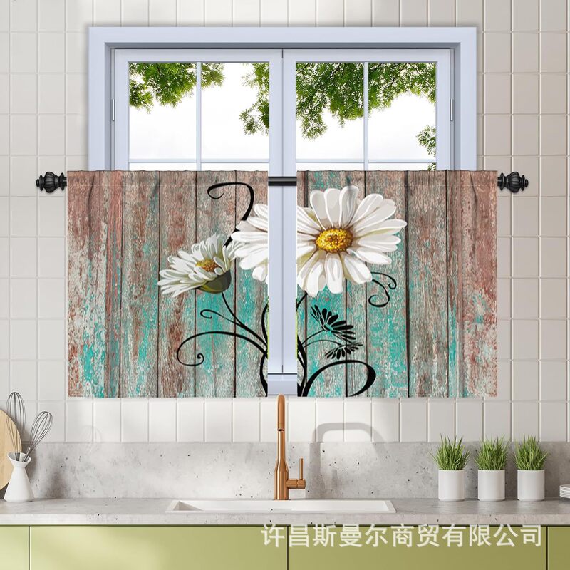 Cross-border Curtain Window Curtain Curtain Small Curtain Coffee Curtain Digital Printing Curtain Arbitrary Pattern Making Sleeve Punch-free