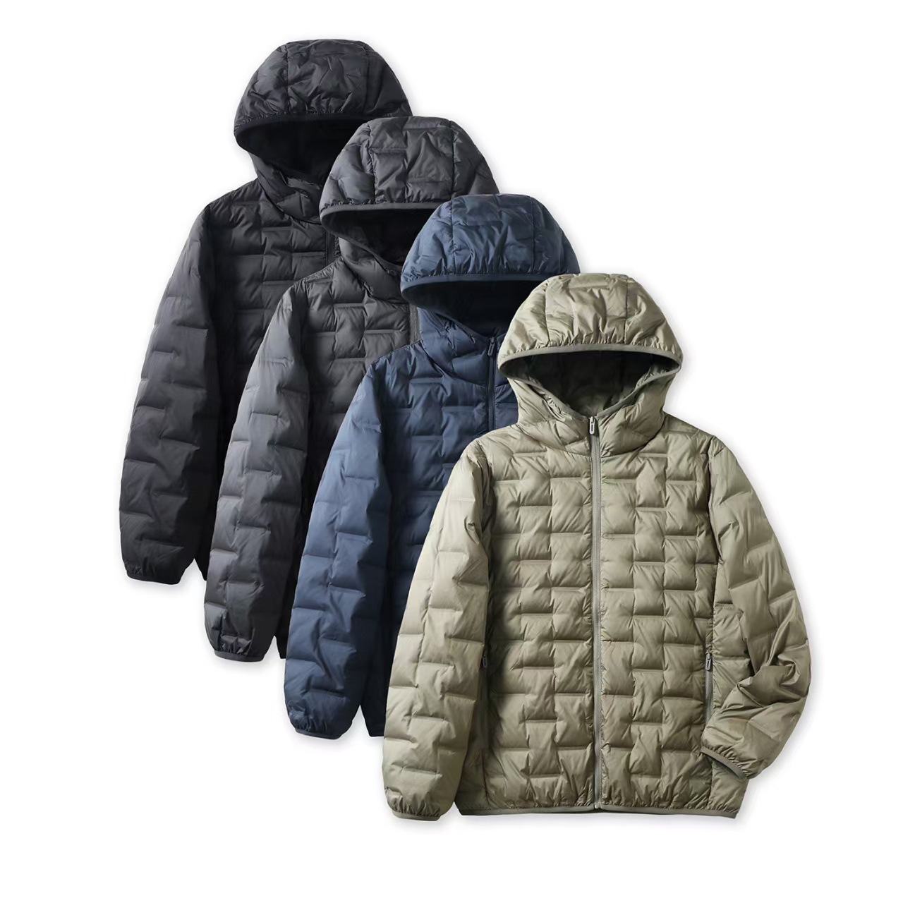 波 平替 男士休闲连帽羽绒服秋冬款防风保暖外套男装羽绒上衣纯色