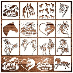 国境を越えた絵画ボード13点セット 馬をテーマにした絵画テンプレート DIY中空落書きボード PET水洗い可能環境に優しい画板