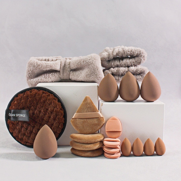 Coral veludo cabello banda de maquillaje huevo banda de cabello polvo de lavado de cara conjunto de lavado de cara polvo de algodón transfronterizo polvo de polvo image 16