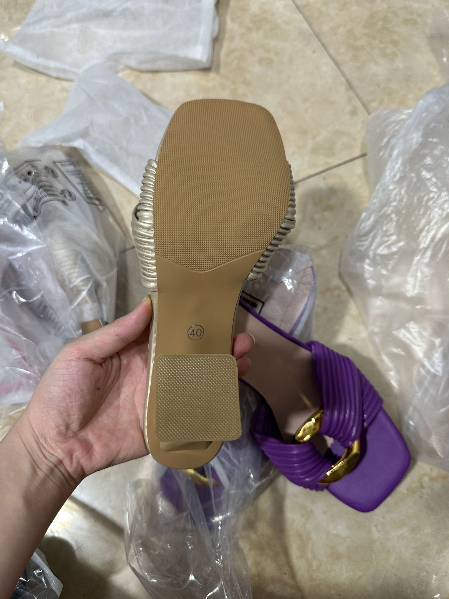 plus Size Women's Elegant Square Toe Sandals High Heels Chunky Heel Metal Buckle Sexy Style New Summer Export_vogvips.com