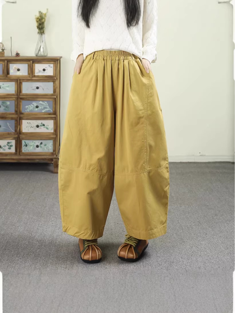 Retro solid color spring trousers
