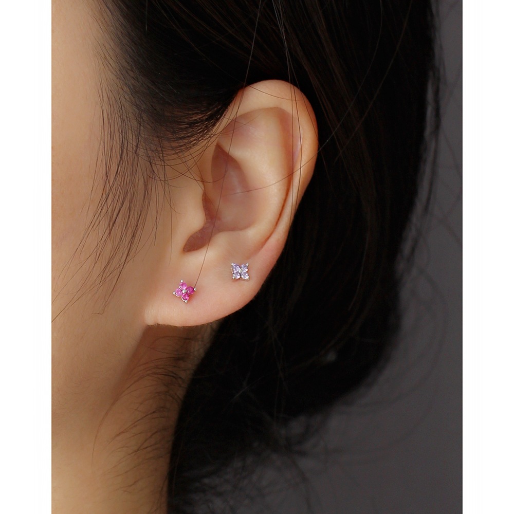 Simple Style Flower Sterling Silver Inlay Artificial Diamond Ear Studs 1 Pair