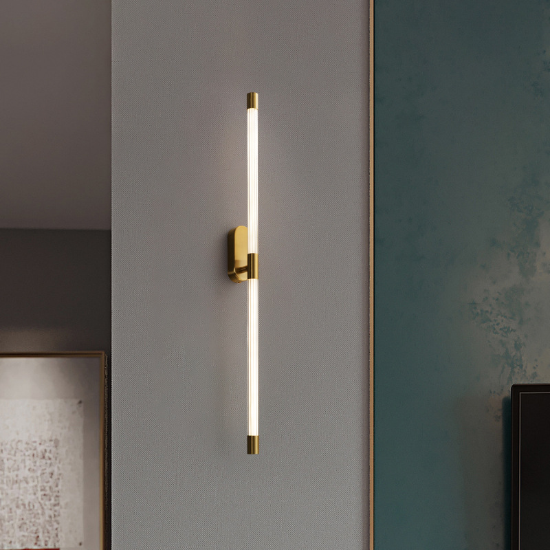 Lámpara de cabecera completa lujosa cabecera larga nórdica sala de estar simple lámpara de pared escalera moderna pasillo de bronce ligero simple