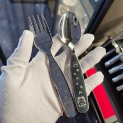 展示明304ステンレス子供スプーンフォーク長柄赤ちゃん食事スプーン幼稚園食器スプーンスープフォーク