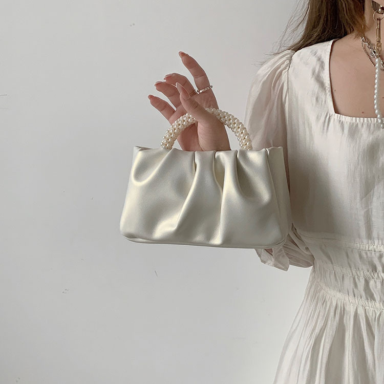 Pleated Crossbody Cloud Bag Sweet Girl Pearl Handbag Women's Fashionable All-match Mini Mobile Phone Bag