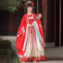 原创汉服女红色大袖衫唐制齐胸诃子裙中国风古装婚服花嫁超仙春款