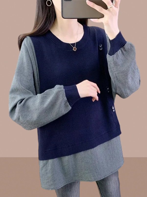 长袖衬衫女2025今年流行漂亮胖mm显瘦上衣秋季新款气质假两件女装|undefined