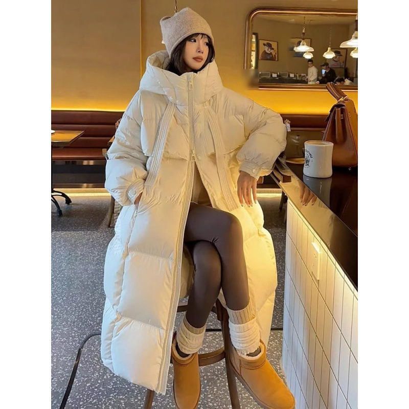 2024 New Thickeneded down Cotton Outwear Women's Long Knee-Length Cotton Outwear Korean Style Loose Bread Outwear Winter Cotton Jacket