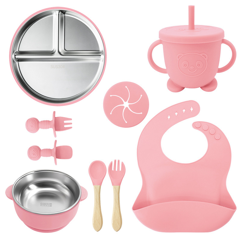 Juego de vajilla de acero inoxidable para niños de Amazon, tazón de alimentos, alimento de silicona a prueba de caídas, vajilla para bebés y madres